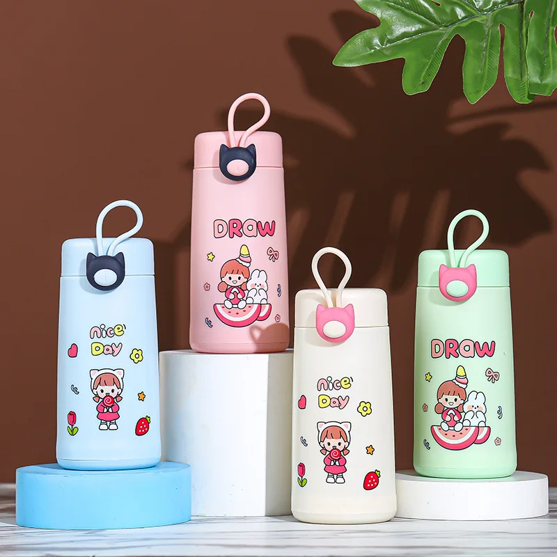 Wholesale Hot Selling Cute Cartoon Children Water Bottle Transparent Glass Clear Double Layer Glass Cup