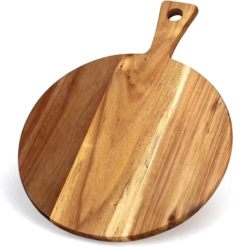 Acacia Wood Cutting Board with Handle round Kitchen Cutting Board for Bread Meat Cheese Chopping for Home Kitchen Use