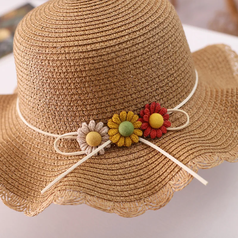 Parent-child Travel Beach Hat Sun protection Shading Large Brim Straw Trendy Korean Version Bag Set Mommy and