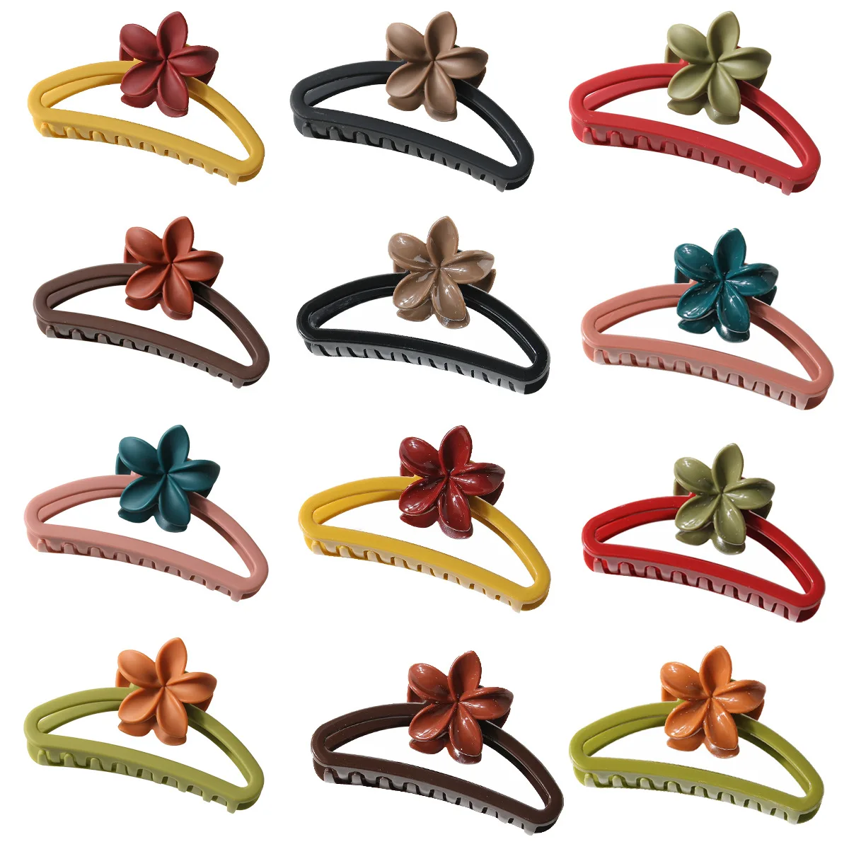 Sweet Contrast Color Egg Flowers Shark Hair Claw Creative Hollow Half Round Acrylic Resin Rose Flower Hair Clip Claw For Women