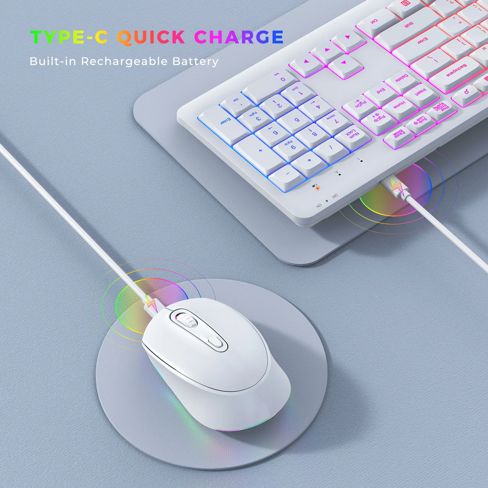 Sennda DHXKB02TZ Combos Tablet Pc Kit Led Ultra-slim Computer BT Cool Combo White 2.4g Wireless Keyboard Mouse