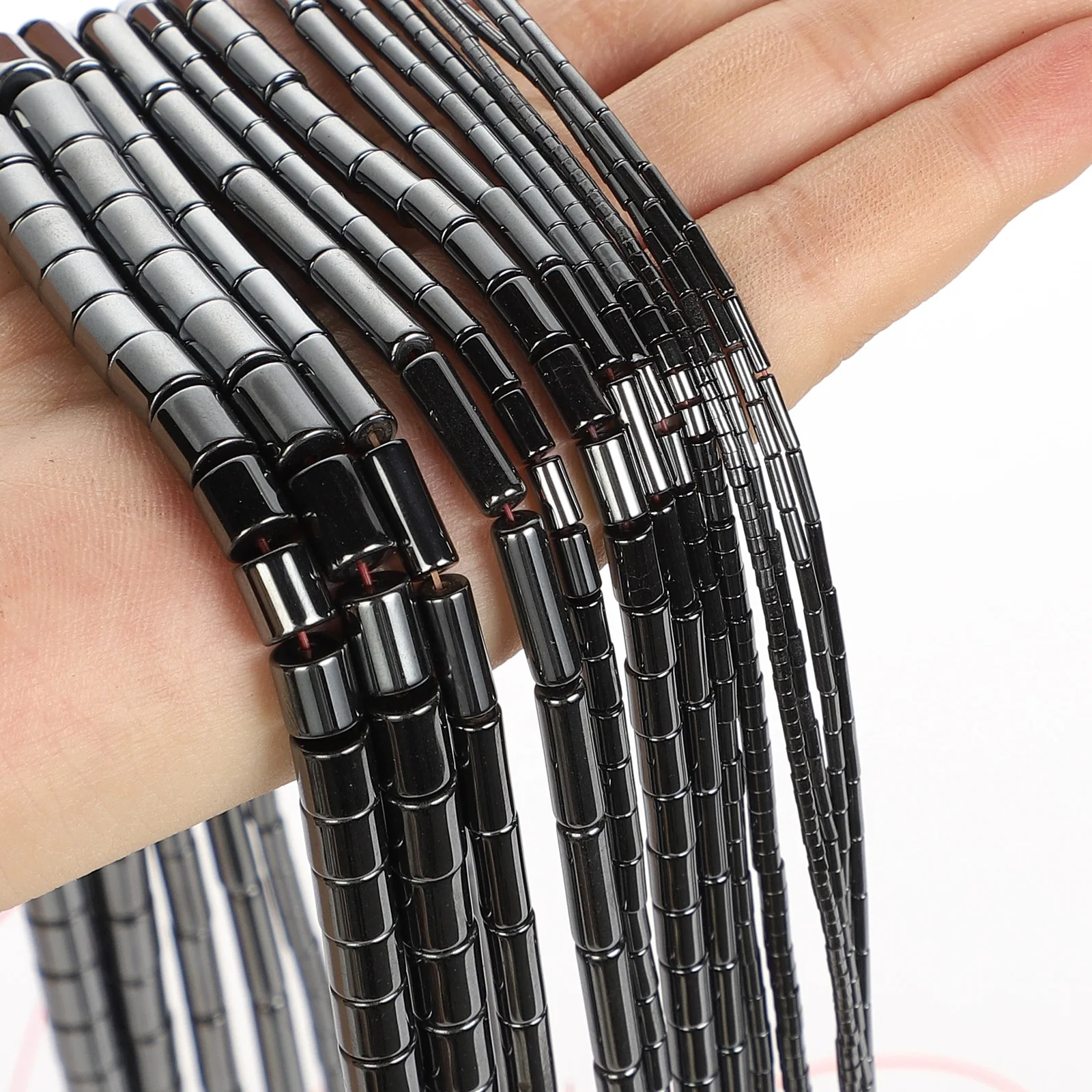 Natural Black Long Cylinder Square Hematite Loose Stone Beads For Jewelry Making DIY Bracelets Handmade