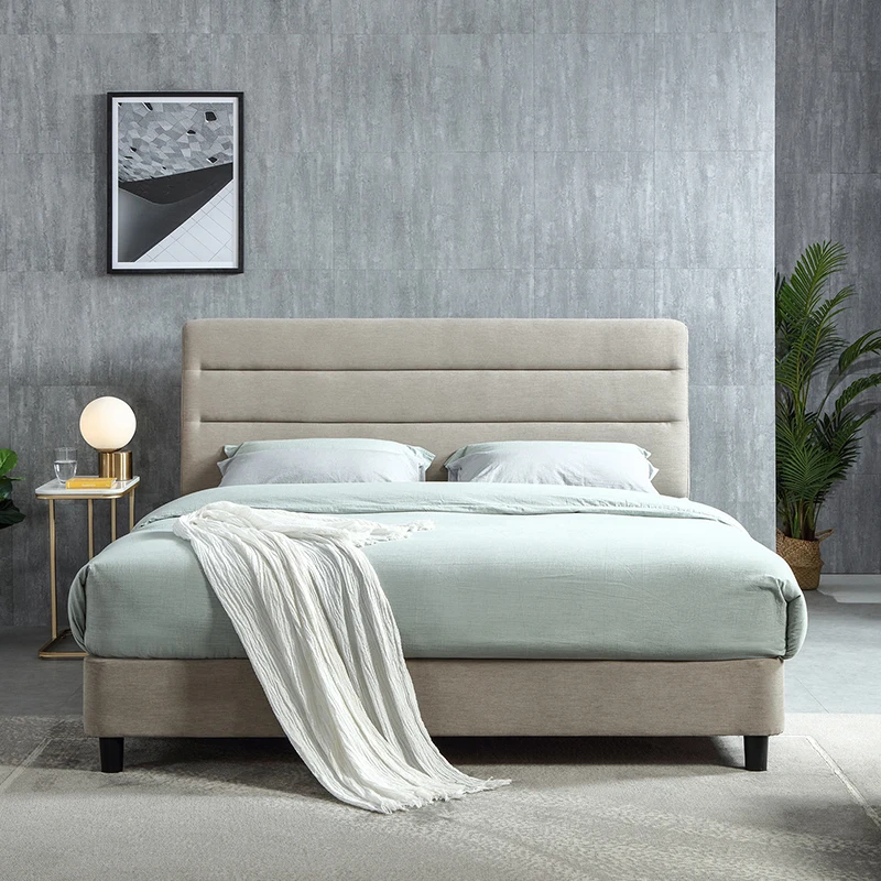AIDI Free Sample Modern Soft Bed Frames Set Room Furniture Set Luxury Unique Fabric Slatted King Queen Size Wood Bed With Frame