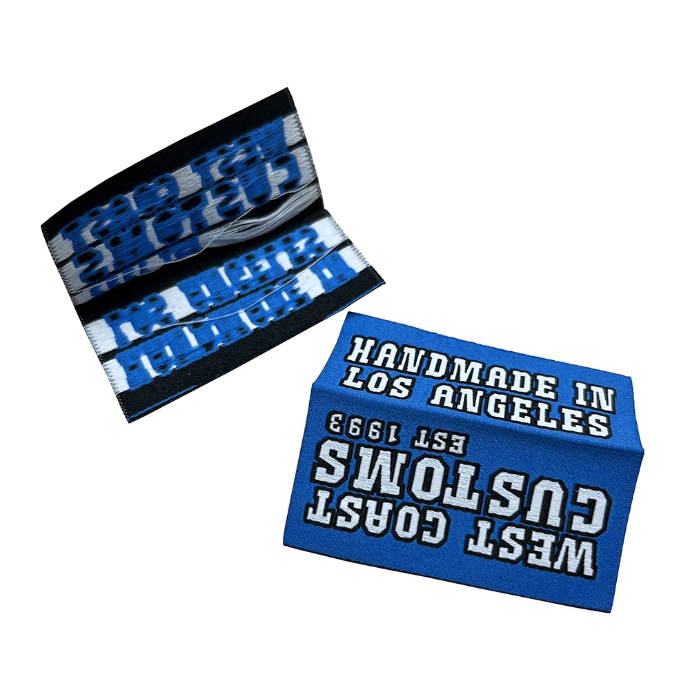 Custom LOGO Brand Name Cloth Tags Garment Neck Fabric Satin Labels Sew On Damask Woven Labels For Clothing