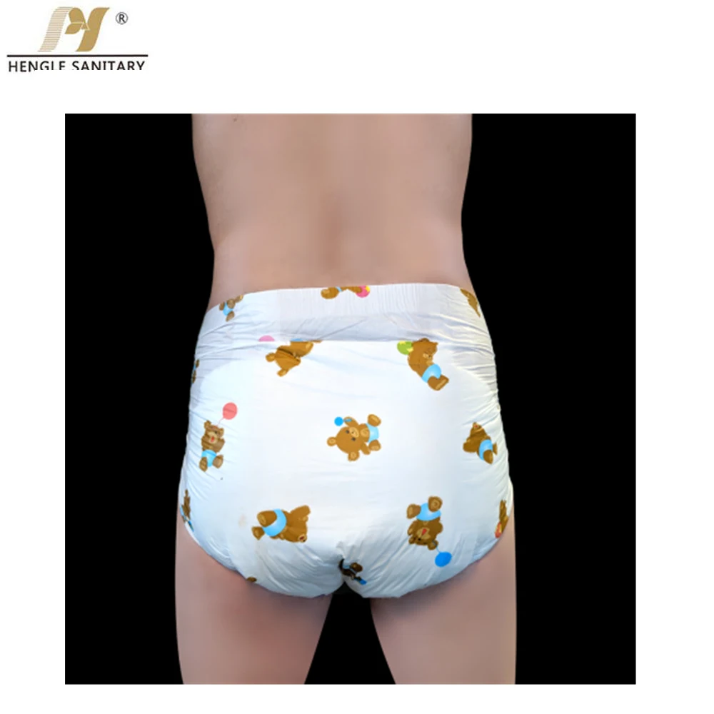 Wholesale customized disposable elderly incontinence diapers cartoon printed super thick adult diapers