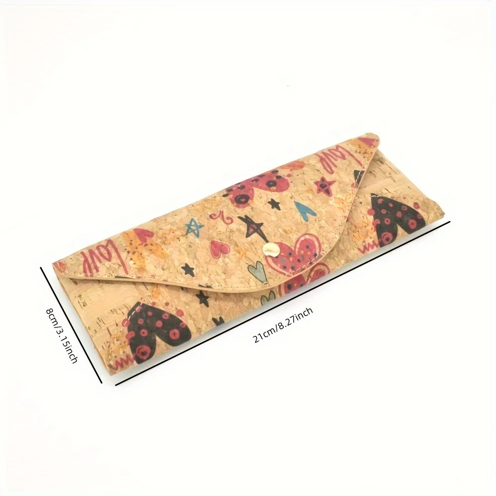 Retro Pattern Long Flap Cork Purse Multifunctional Cork Pencil Case With Button Textured Cork Wallet