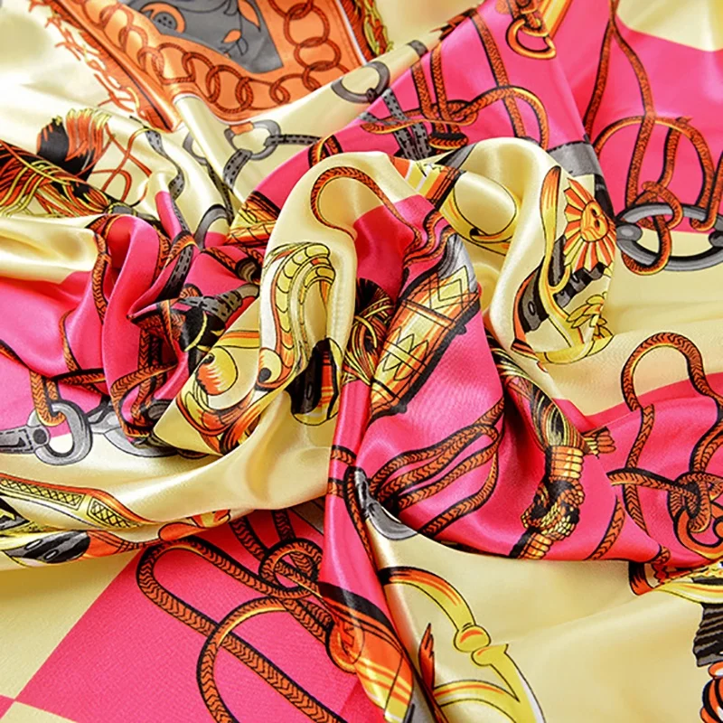 2020 New Muslim 90cm Printed Imitation Silk Satin Hijab Scarf