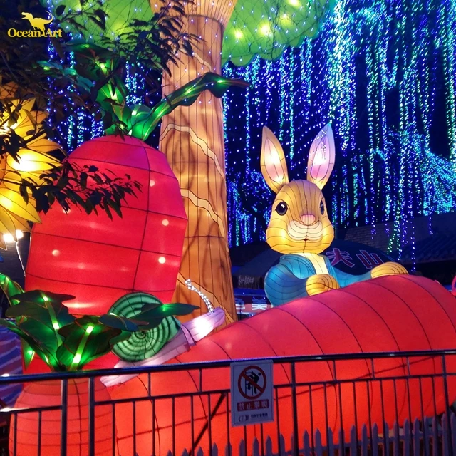 Chinese Silk Lantern Outdoor Waterproof Decoration Shining Silk Flower Traditional Lights Show