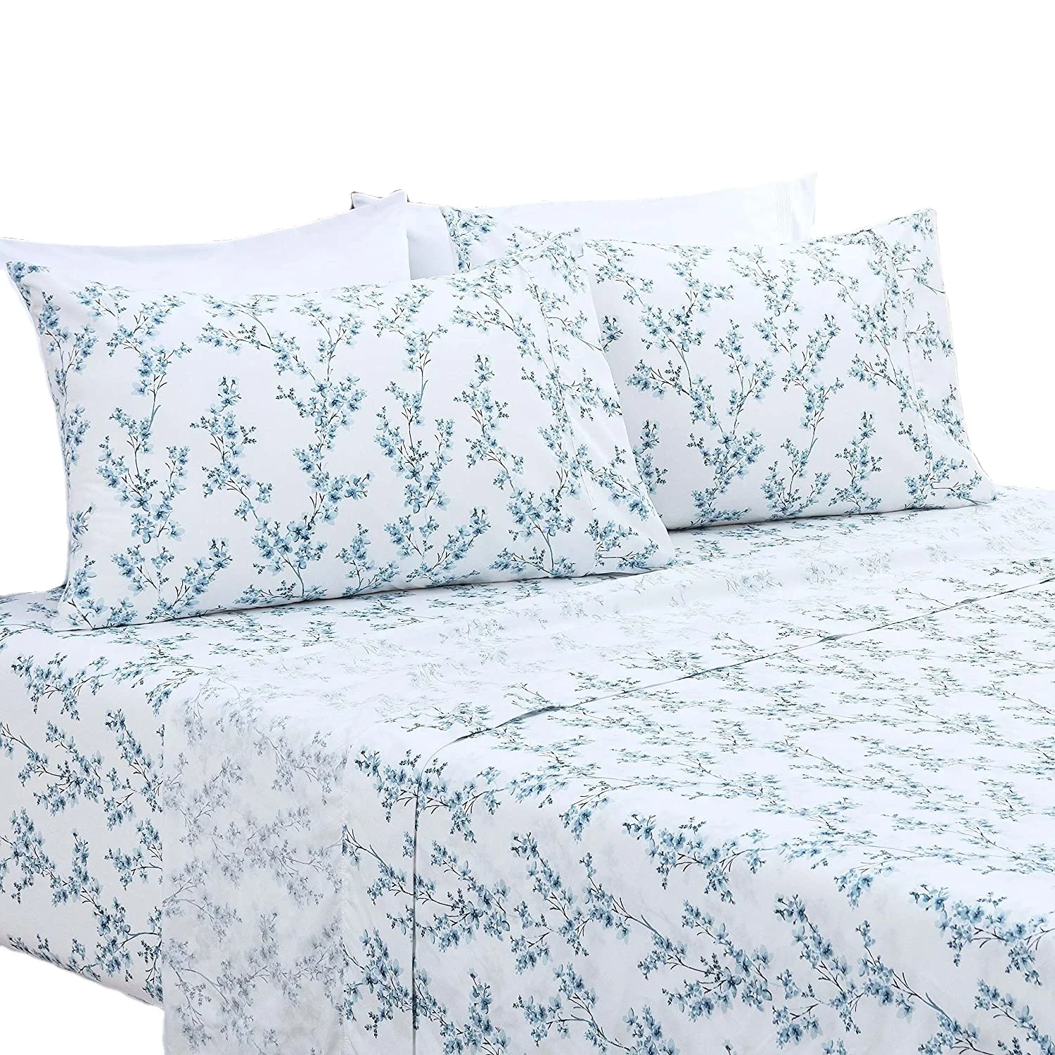 Deep Pocket Floral Printed Bed Sheet 4 Pieces Bedding Hotel Quality Queen Size Luxurious Heavy But Silky Soft Material
