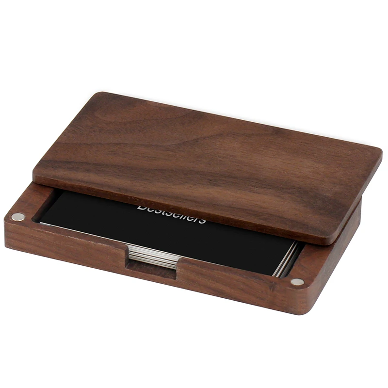 Wood Business Card Holders Wood Business Card Case Wood Card Holder with Magnetic Closure for Women Men, Walnut