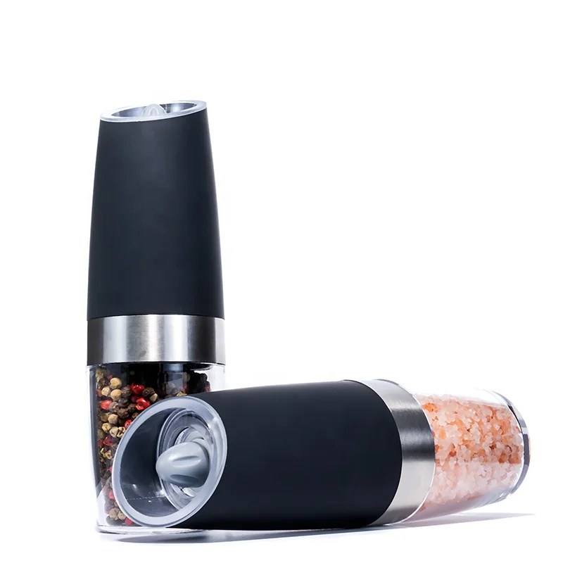 Home Transparent Spice Jar Black Electric Spice Grinder Pepper Mill with Illumination and Gravity Sensor