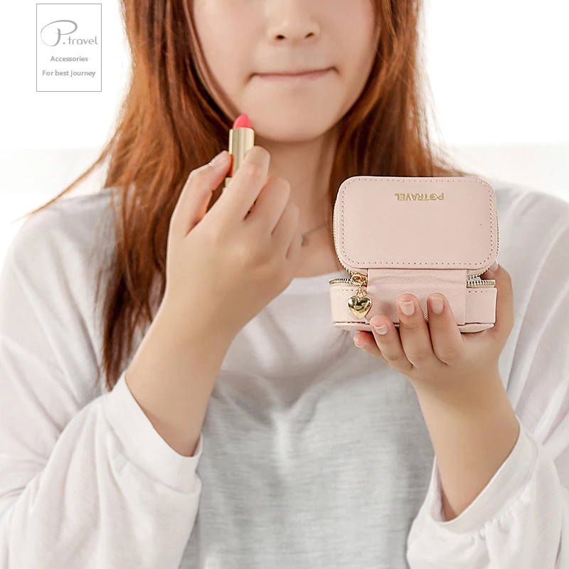 Portable PU Makeup Case Lipstick Stock Case Holder Organization With Mirror