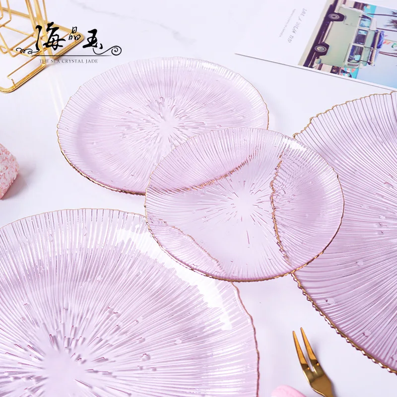 Japanese Style Fireworks Bowl and Dish Set for Home Use Colorful Glass Bowl Fruit Plate Dessert Transparent Tableware