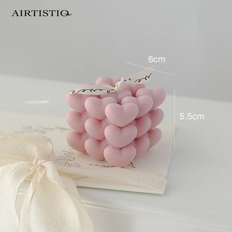 Оптовая продажа подарок на день Святого Валентина Кубик Рубика в форме сердца украшение для ароматерапии пузырьковая свеча