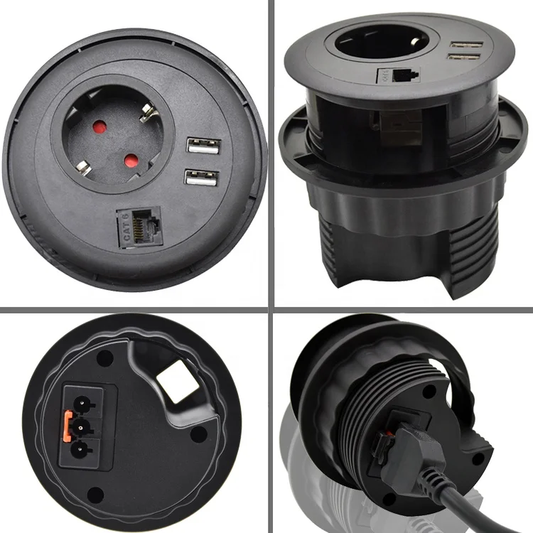 German 1 outlet USB 5V/2.4A and RJ45 Gst18 output desktop power grommet charger
