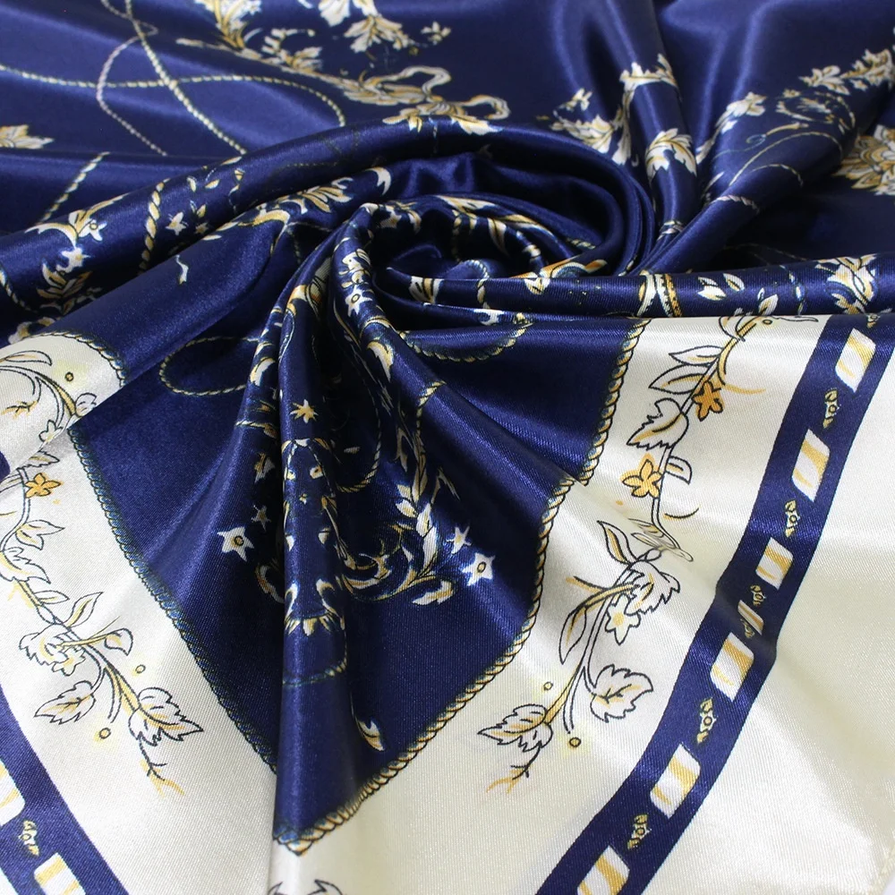 best selling satin scarf for hair women silk sublimation chain print luxury satin edge square scarf