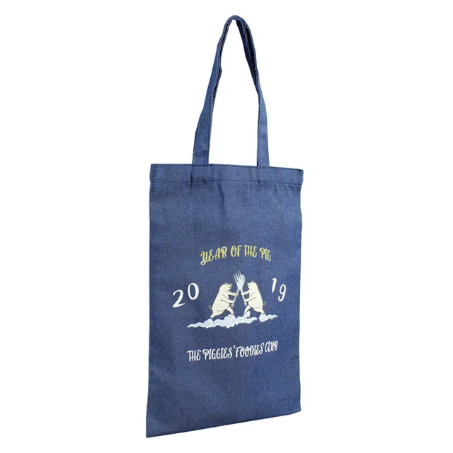 Wholesale Eco Friendly Custom Print Embroidery Logo Soft Washed Denim Handle Shopping Jean Tote Bag with Zipper