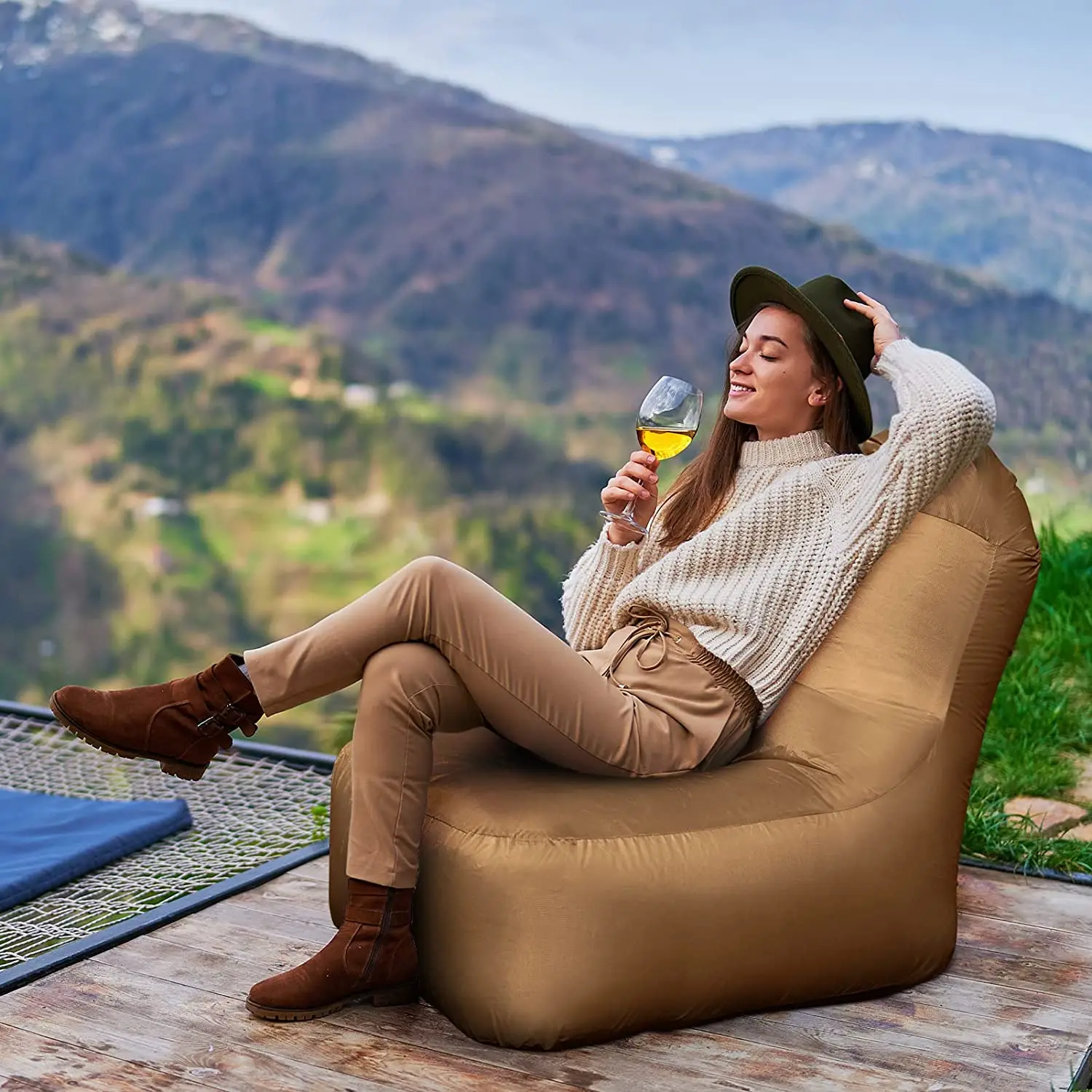 WOQI High quality polyester fibre 210t grid /nylon ripstop inflatable couch air lounger airbed inflatable chair with carry bag