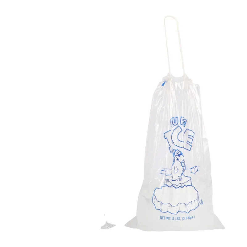 Custom Design Disposable Reusable 8lb 10lb Plastic Drawstring Ice Cube Bag For Ice Blocks