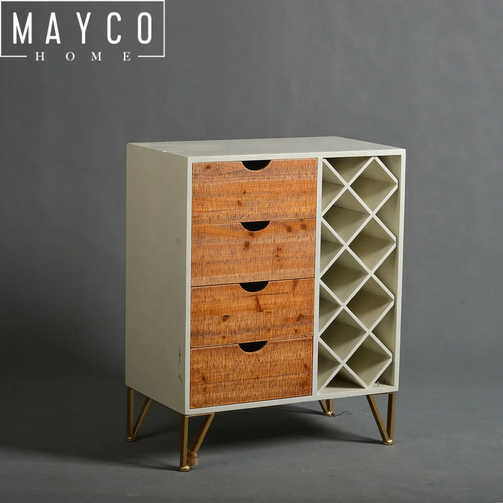 Mayco Modern White Flatware Storage Wood Dining Room Cabinet Chest of Draws with Wine Rack