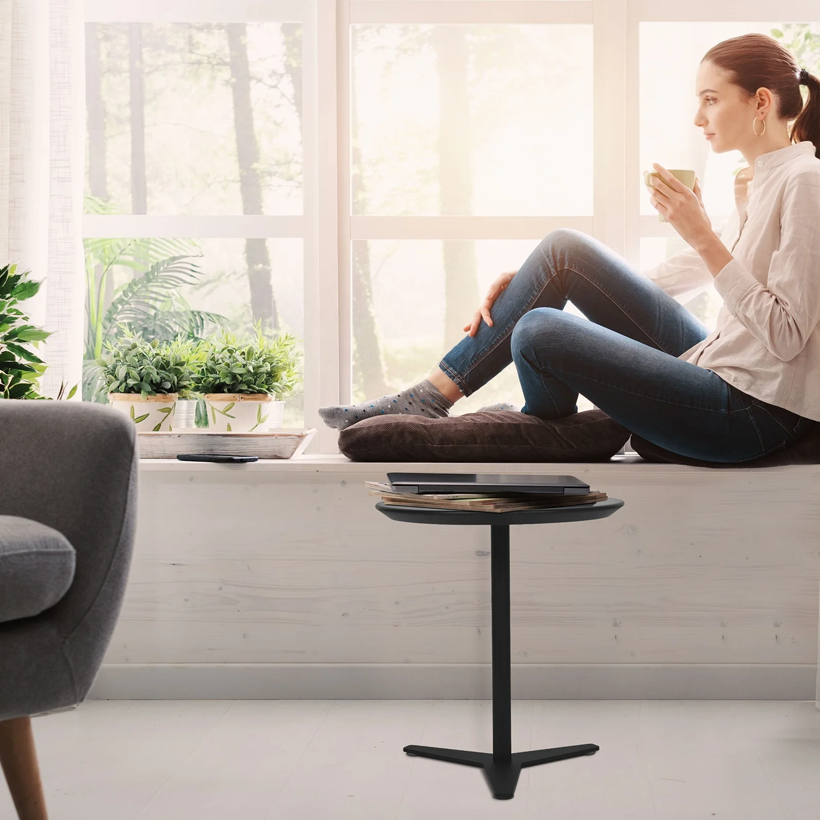 Tomile decorative wooden table black small side table coffee table