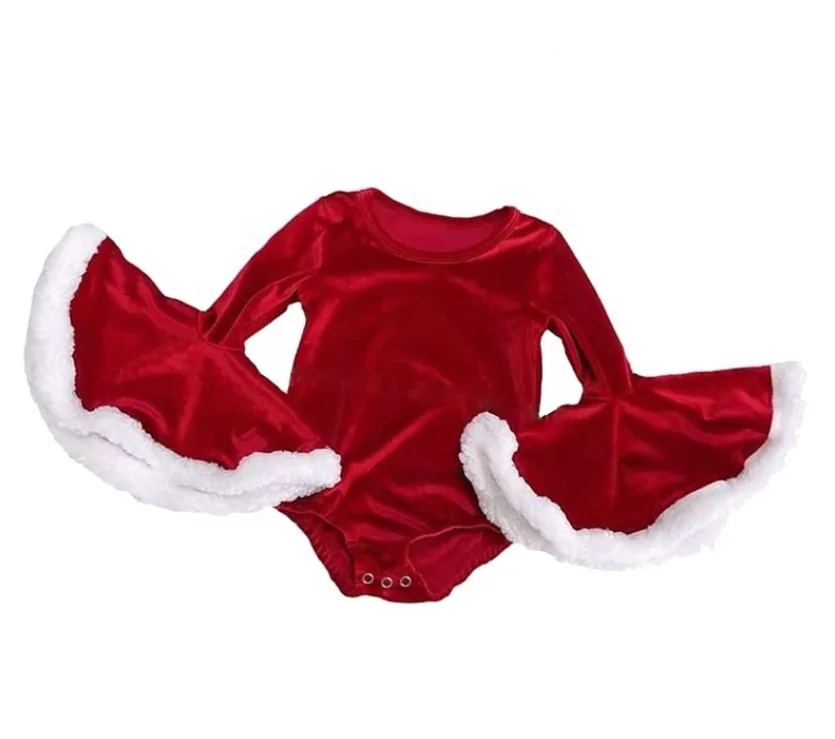 Baby Winter Romper Red Velvet Christmas Romper Baby Girl Clothes 0-3 Months Bell Sleeve Leotard
