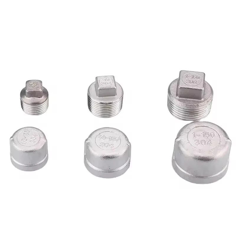 304 Stainless Steel Female Pipe Caps Threaded Pipe Fitting Round Caps For Fire Plumbing