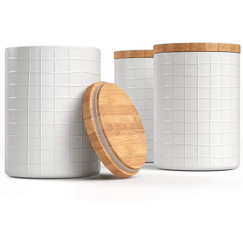 Kitchen Canisters with Bamboo Lids, Airtight Metal Canister Set, Coffee, Sugar, Tea, Flour Storage Containers