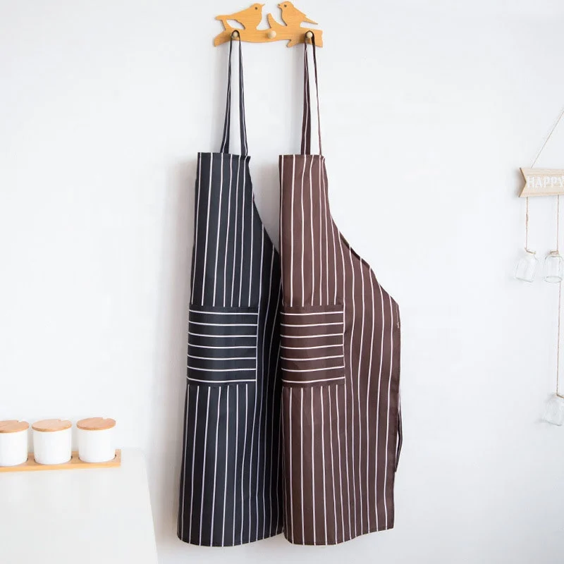 
Custom Cotton Stripe Long Black Kitchen Chef Apron Kitchen Cooking Apron 