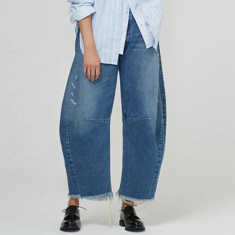 Custom Curved  Wide Leg Women Denim Jeans Oversized  High Rise Relaxed Jeans Ladies