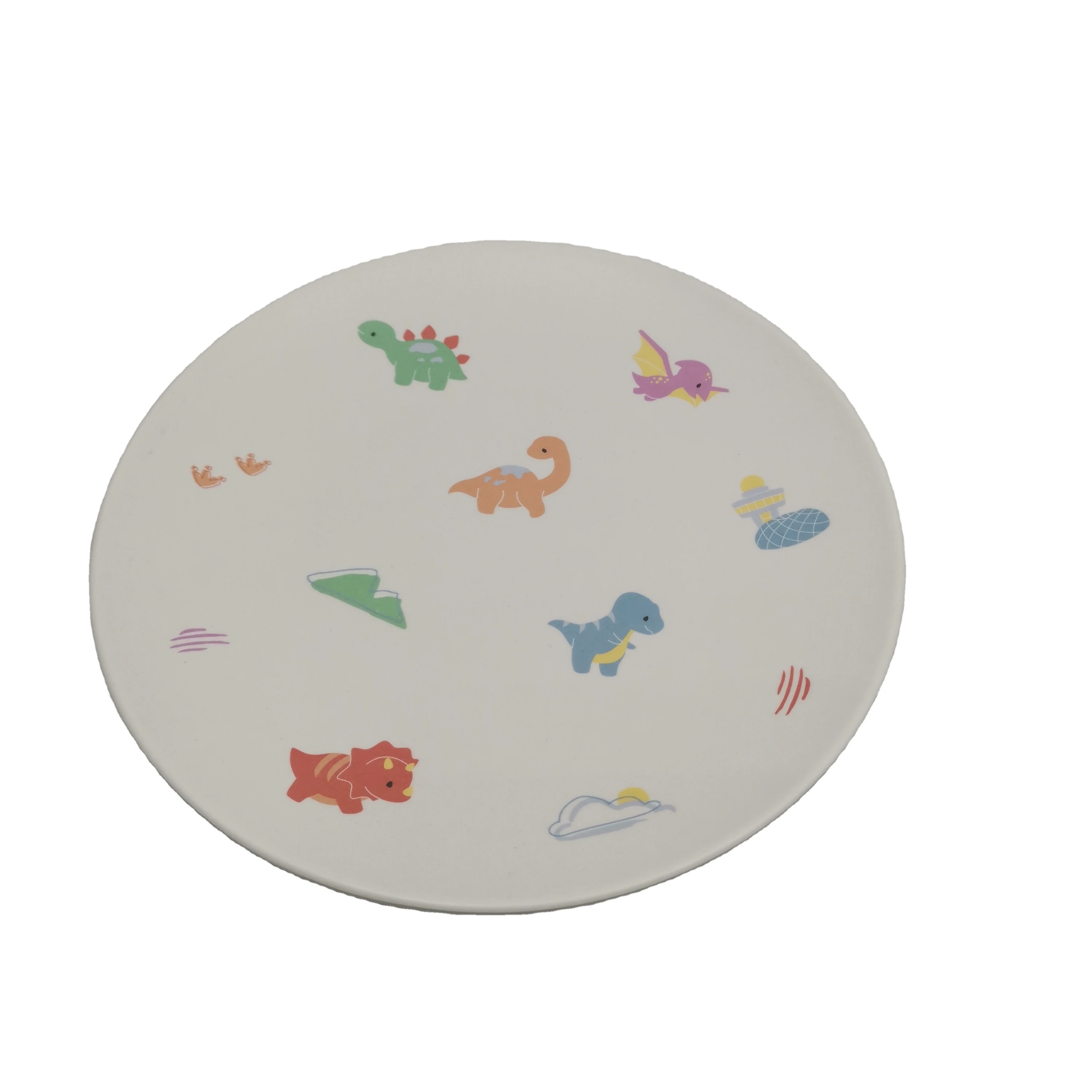 Simple Design Support dinosaur printed Customize Melamine Bamboo Fiber Plates and Dishes For boys