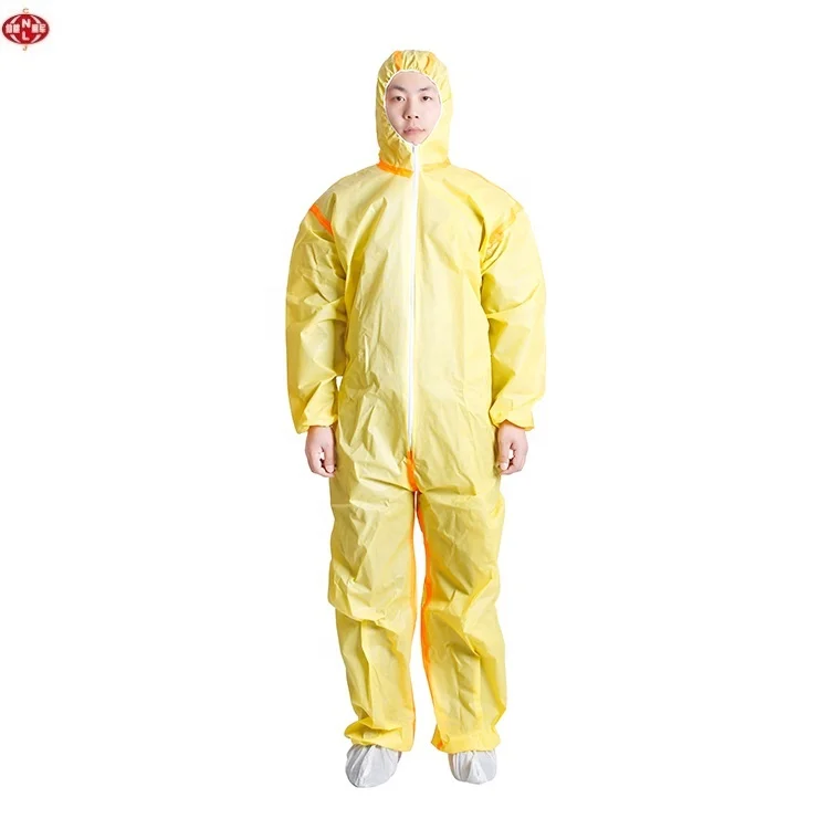 Unisex Scrub Yellow Suits Insulated  Yellow Type 56 SF Safety PPEs Chemical Waterproof Disposable Hazmat Suit Overall Coverall