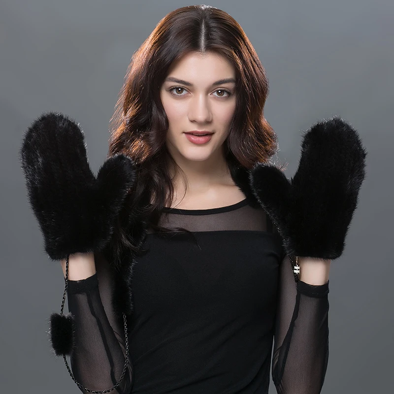 Winter Women Gloves Genuine Natural Mink Fur Gloves Brand New Fashion Lovely Mittens Thick Warm Fur Mittens