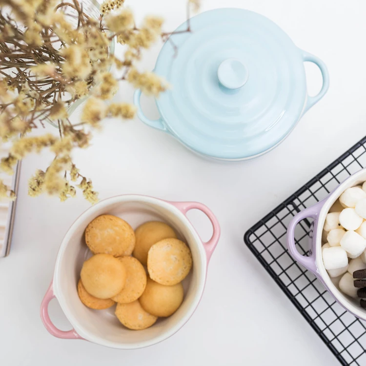 Two Handle Round Min Casserole With Lid Heat Resistant Ceramic Stoneware Bake Dish Multicolor Soup Pot