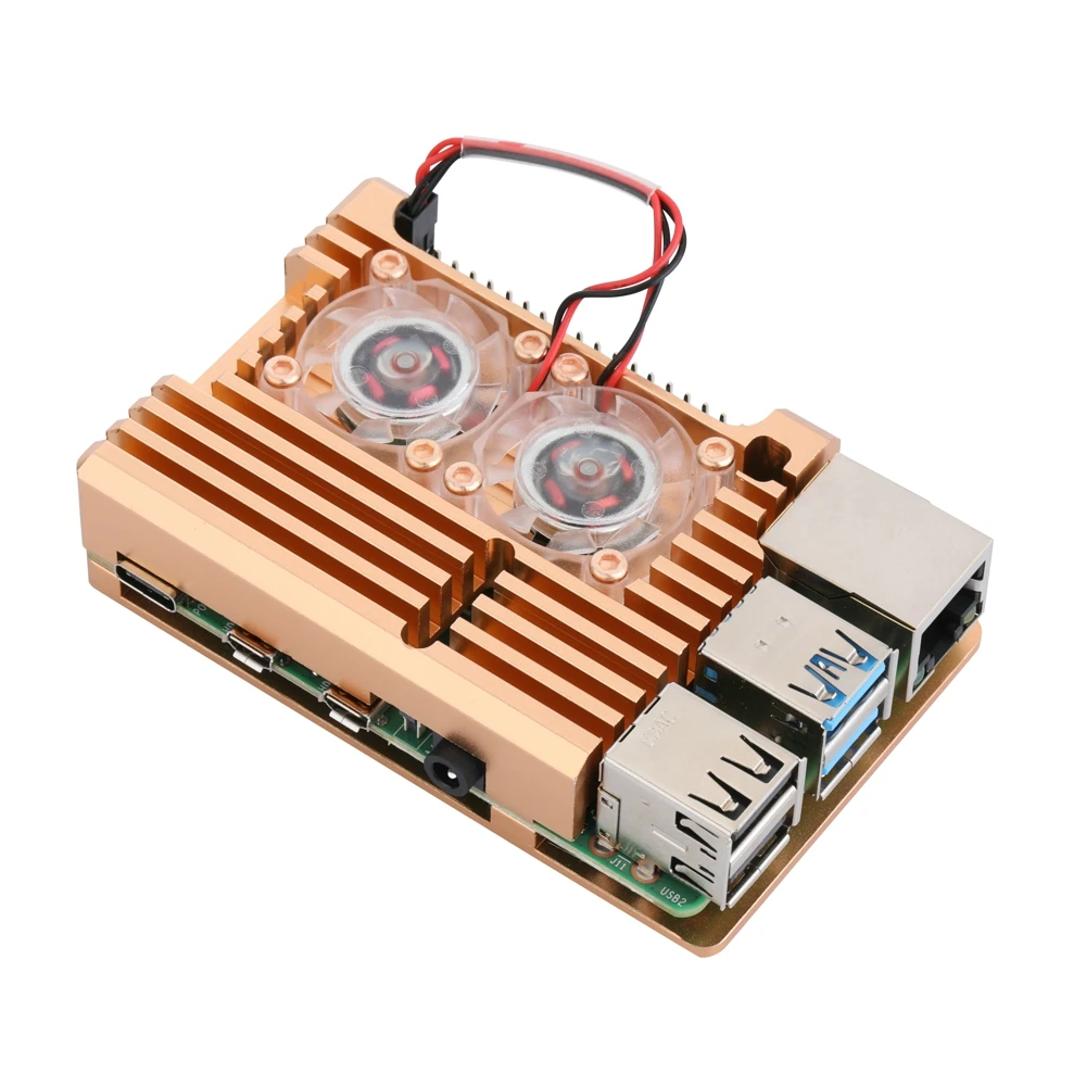  Корпус из алюминиевого сплава с двойным охлаждающим вентилятором для Raspberry Pi 4 Model