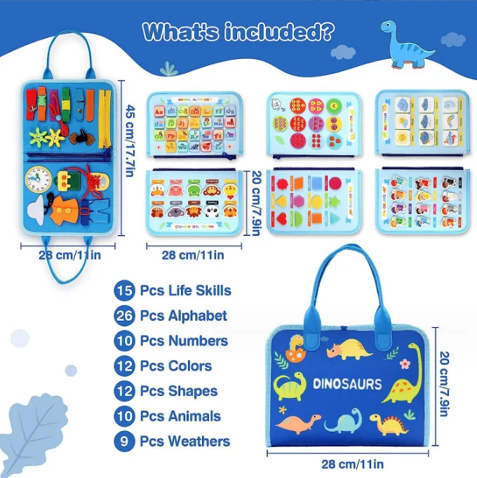 8 Pages  Busy Book Sensory Toy Help with Early Education Learning and Developing Motor Skills Perfect Felt Busy Board