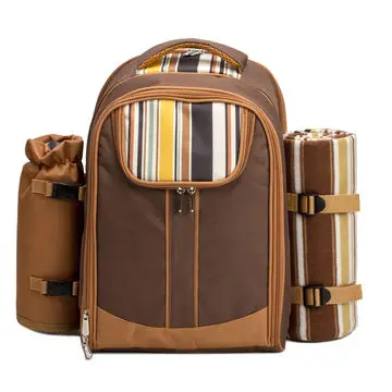 Custom Logo Detachable Bottle Wine Holder Fleece Blanket Plates and Cutlery Picnic Backpack Bag