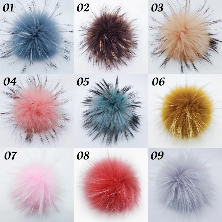 Hot selling pompom raccoon fur real raccoon fur with snaps fur pompom for beanies
