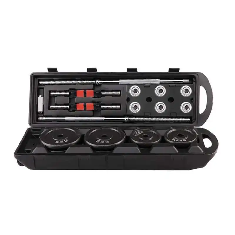 
50kg adjustable dumbbell set with carry case / straight barbell 50kg black paint barbell dumbbell set 