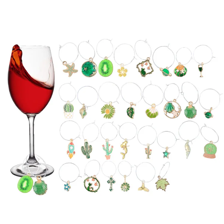 Custom tags identification Wine Glass Ring Charms Hanging fruit Ornaments Wine Glass Charms