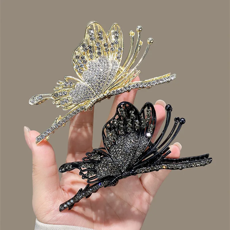 Hot sale large size butterfly hair claws new designer black metal hair claw clips for women