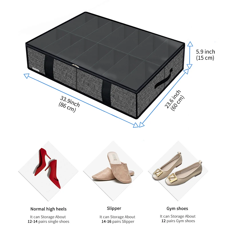 Hot Sale Premium Shoe Box Organizer Container Under Bed Storage For Shoes with Clear Cover 2 Pack