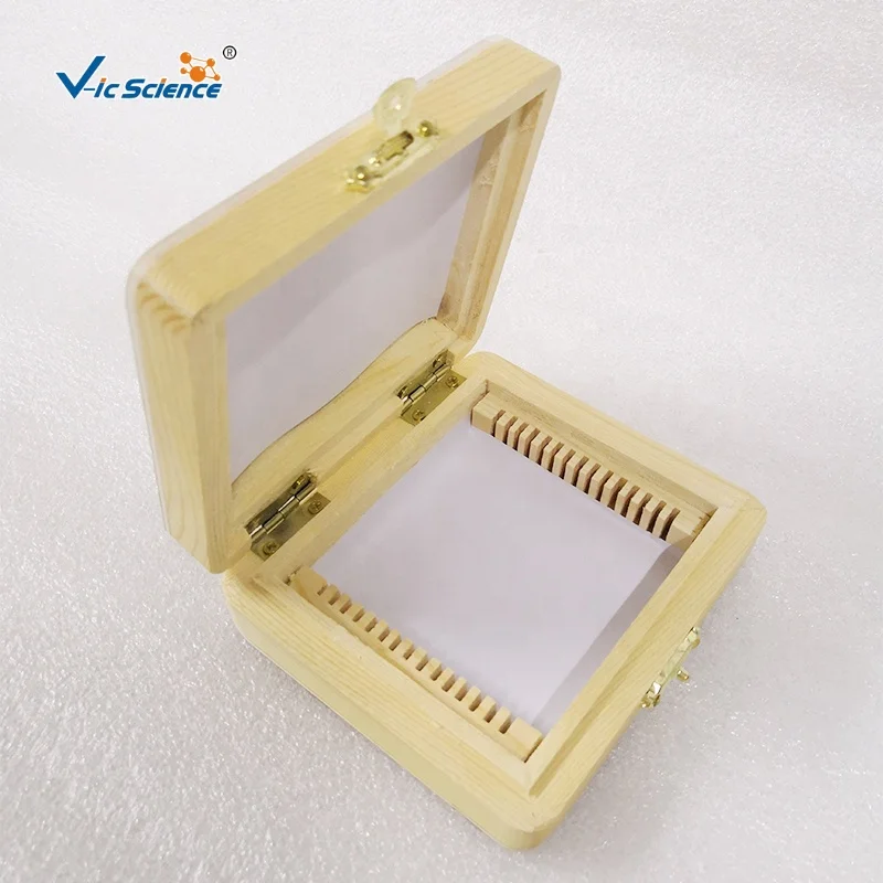 The wooden microscope slides box can hold 15pcs biological microscope prepared slides