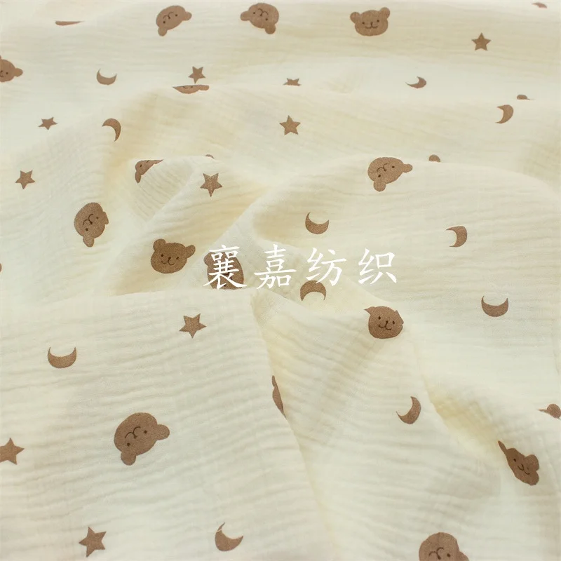 Double-layer cotton crepe gauze cartoon printed fabric baby clothing blanket fabric