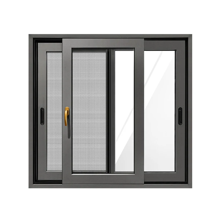 Grey Color Aluminum Sliding Windows With Double Glass And Hook Lock For Home