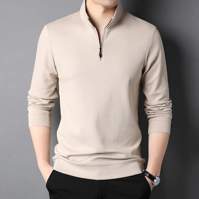 Top quality business knitted polo shirt men 1/4 zipper plain golf warm long sleeve polo shirt