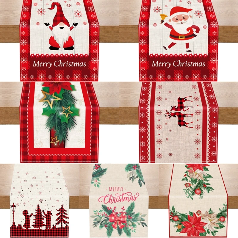 Christmas Gnome Doll Table Runner Santa Claus Table Flag Navidad Natal Noel Table Runner Linen Christmas Decoration