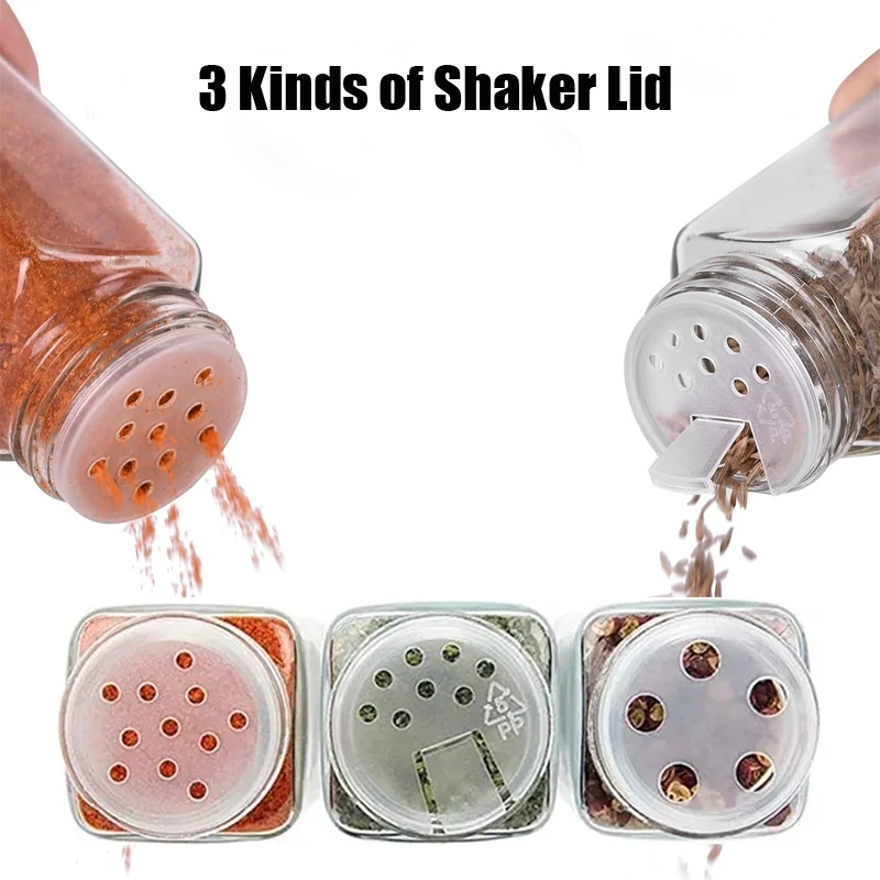 4 oz Bamboo Wood Lid Empty Square Spice Seasoning Bottles Containers Jars for Spices Glass Spice Jars Set with Label Shaker Lids