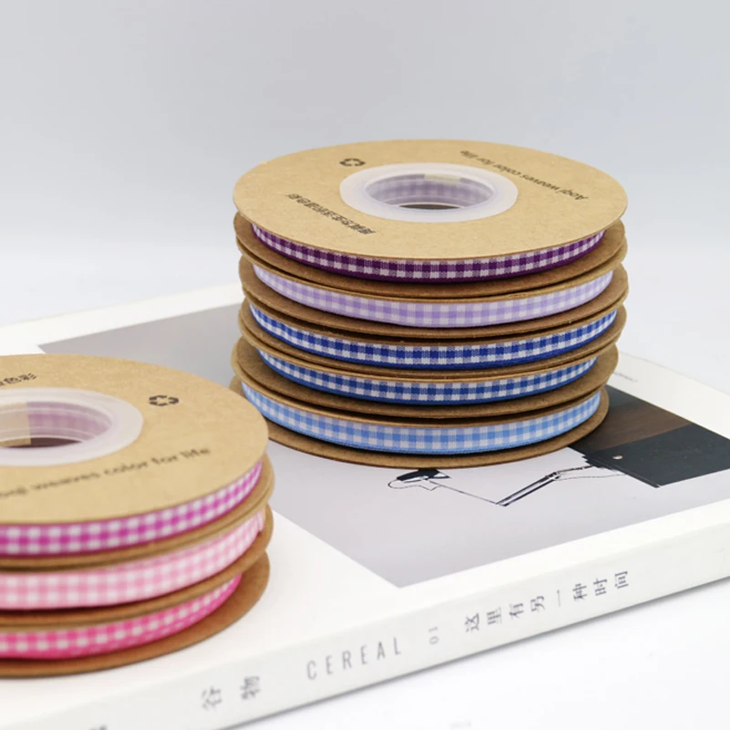 
Factory direct sale 6MM High quality Gingham ribbon for festival decroation gift box packing hair bow ribbon roll 