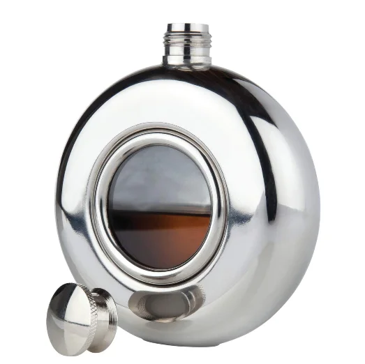 2024 Top Sell Round Stainless Steel Scope Flask With Clear Window 5 Ounce